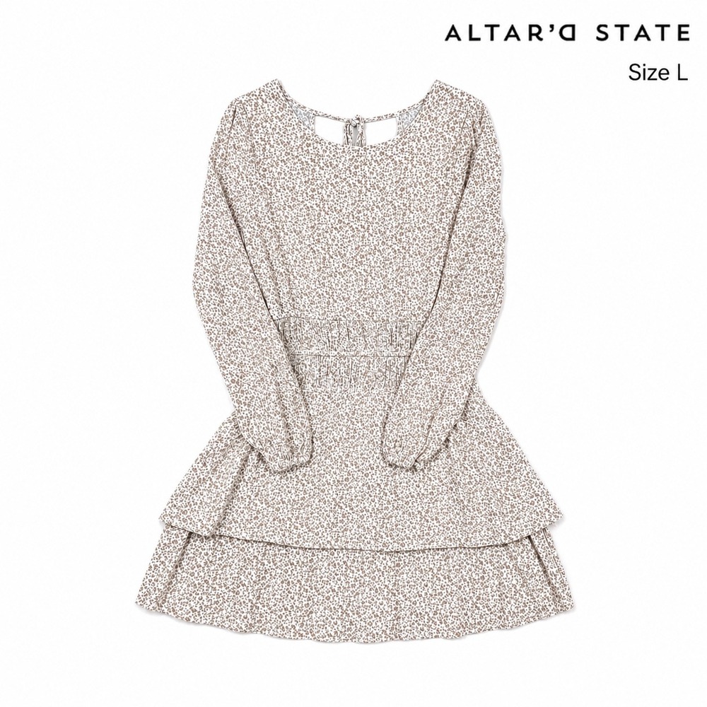 Altar'd State Floral Smocked Mini Dress Women's Large Ivory Cottagecore Boho